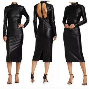 ALICE + OLIVIA DELORA VEGAN LEATHER MOCKNECK MIDI DRESS SIZE 2